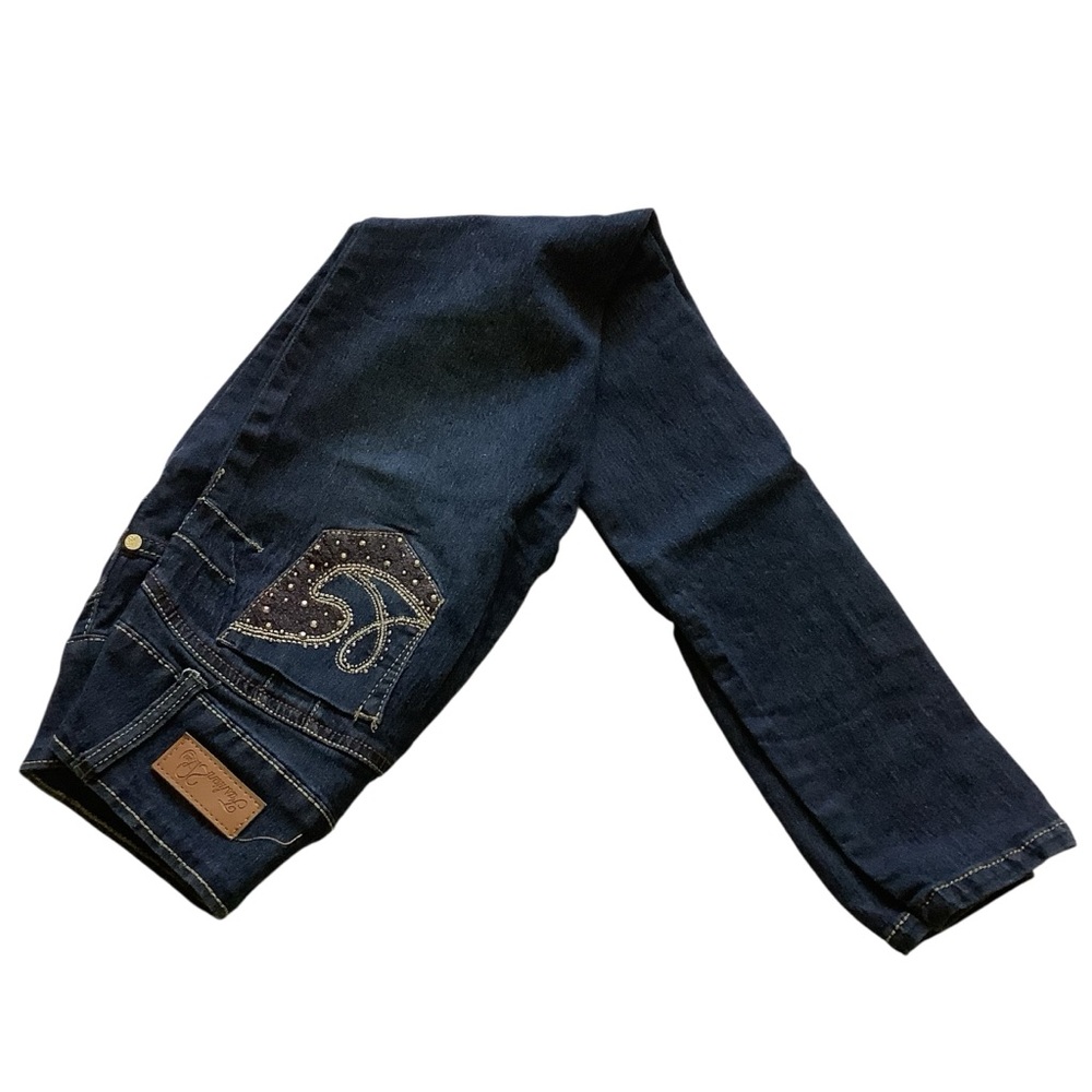 Size 3 Fashion 2 Love Low Rise Button Fly Dark Wash Denim Jeans Embellished Butt